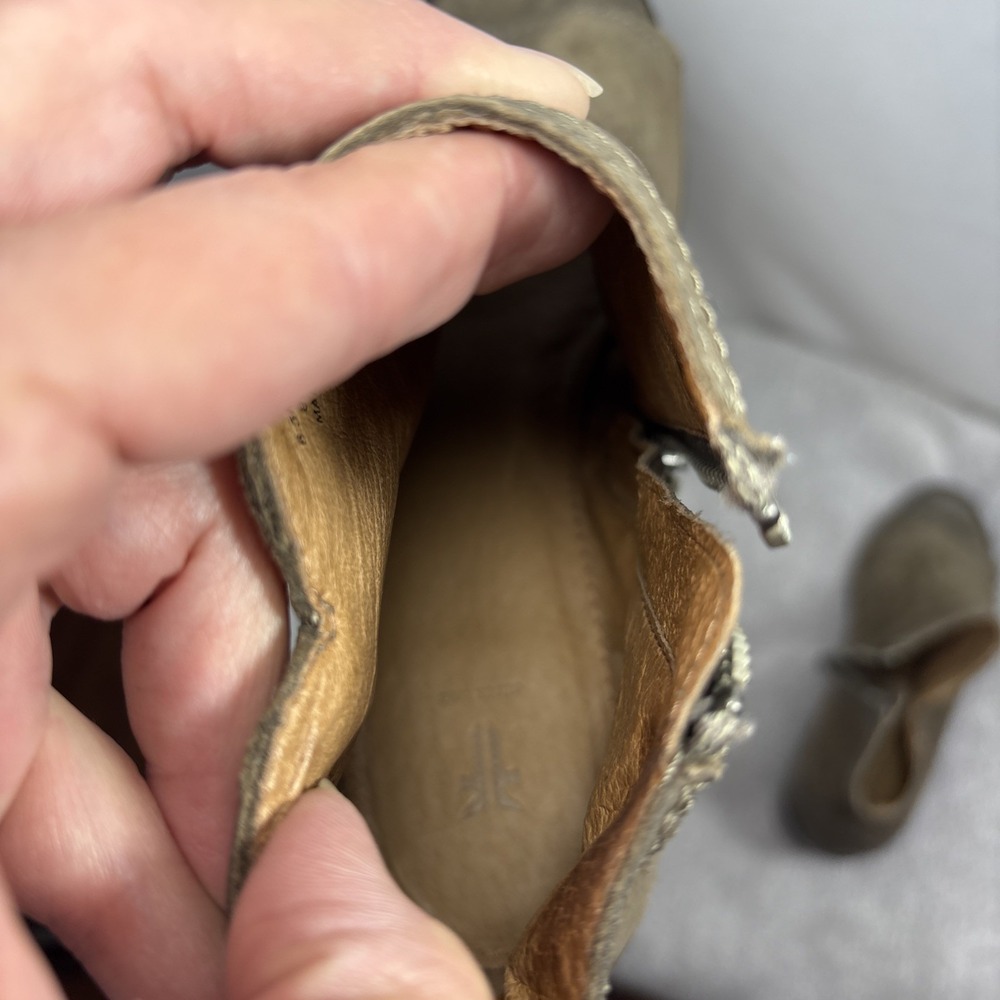 Frye Gray Leather Peep Toe Booties Danika 3478035 Heeled Ankle Boots Size 6.5 M - Picture 14 of 16